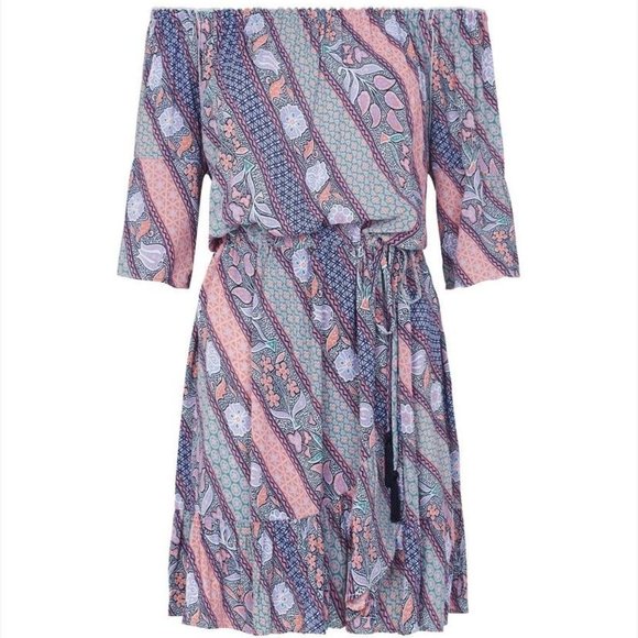 TIGERLILY Lagunas Lilac Mauve Print Off The Shoulder Mini Dress - Picture 13 of 16